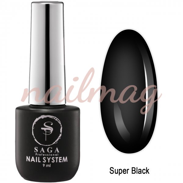 Гель-лак SAGA для ногтей Super Black, Чорний, 9мл