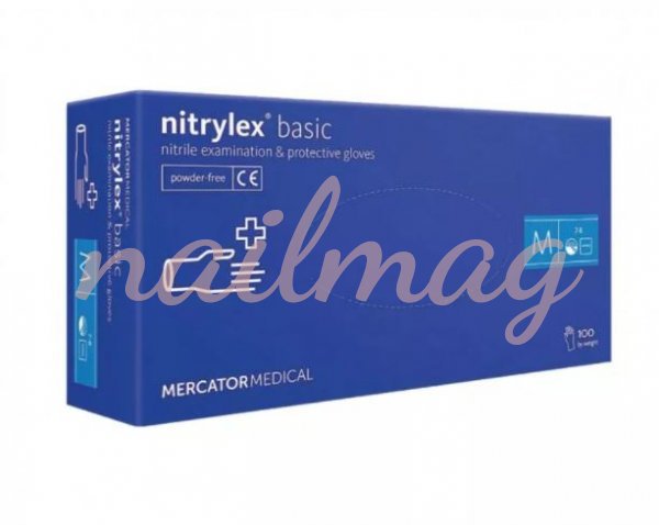 Рукавички нітрилові текстуровані NITRYLEX BASIC (50пар/уп), блакитні - фотография товара. Купить с доставкой в интернет магазине Nailmag 