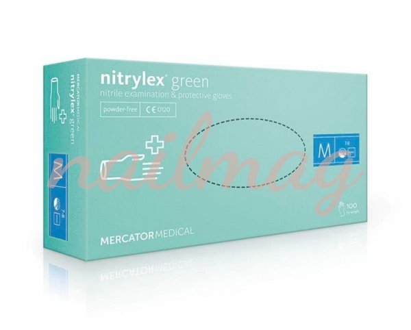 Рукавички нітрилові текстуровані NITRYLEX GREEN (50пар/уп), зелені - фотография товара. Купить с доставкой в интернет магазине Nailmag 