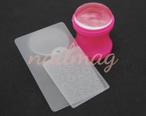 Штамп розовый силиконовый и скрапер для стемпинга